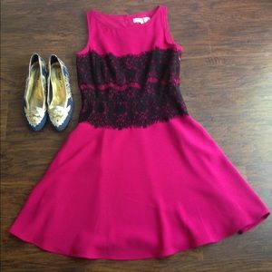 🎀 NWT LOFT Hot Pink Dress w/ Black Lace 🎀